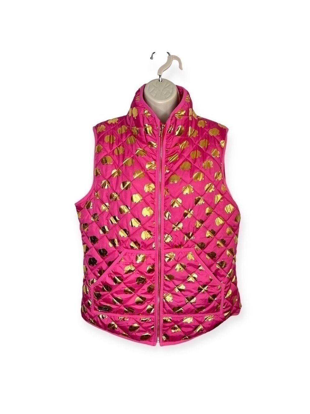 Simply Southern Gold Elephant Quilted Puffer Vest Pink Large